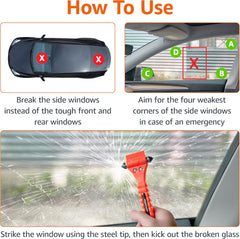 Emergency Escape Tool, Window Breaker and Seatbelt Cutter, Car Safety Hammer with Protective Bracket, Bright Orange, 2 Pack, SW-835