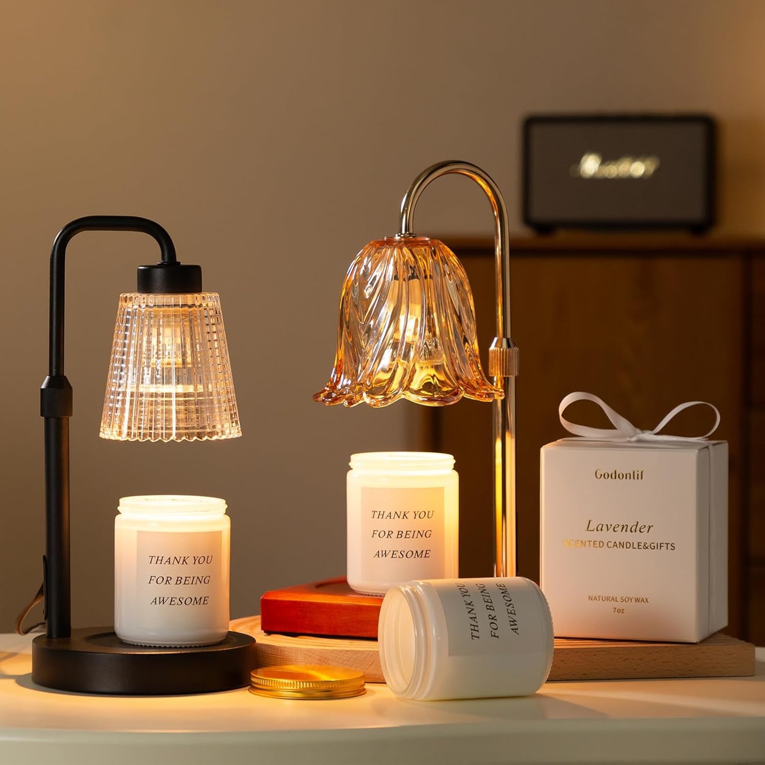Candle Warmer Lamp with Cycle Timer, Birthday Gifts for Women Mom Her, House Warming Gifts New Home Room Decor, Wax Melt Warmer for Jar Candles with 2 Bulbs