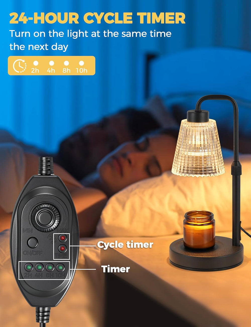 Candle Warmer Lamp with Cycle Timer, Birthday Gifts for Women Mom Her, House Warming Gifts New Home Room Decor, Wax Melt Warmer for Jar Candles with 2 Bulbs