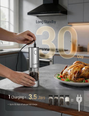 Upgraded Larger Capacity Electric Salt and Pepper Grinder Set, 110Ml Rechargeable Salt and Pepper Shaker with LED Light, Stainless Steel Automatic Pepper Mill with 6 Adjustable Coarseness