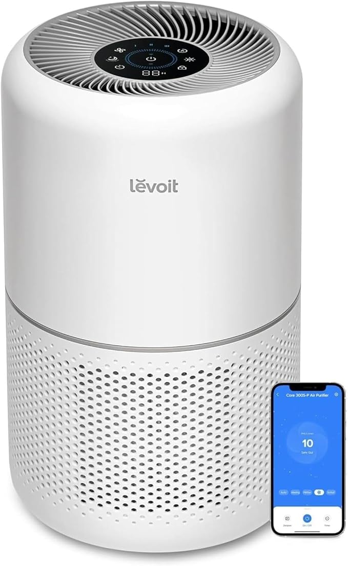 LEVOIT Air Purifier for Home Allergies Pet Hair in Bedroom, Covers up to 1073 Ft² by 56W High Torque Motor, AHAM VERIFIDE, 3-In-1 Filter with HEPA Sleep Mode, Remove Dust Smoke Odor, Core300-P, White