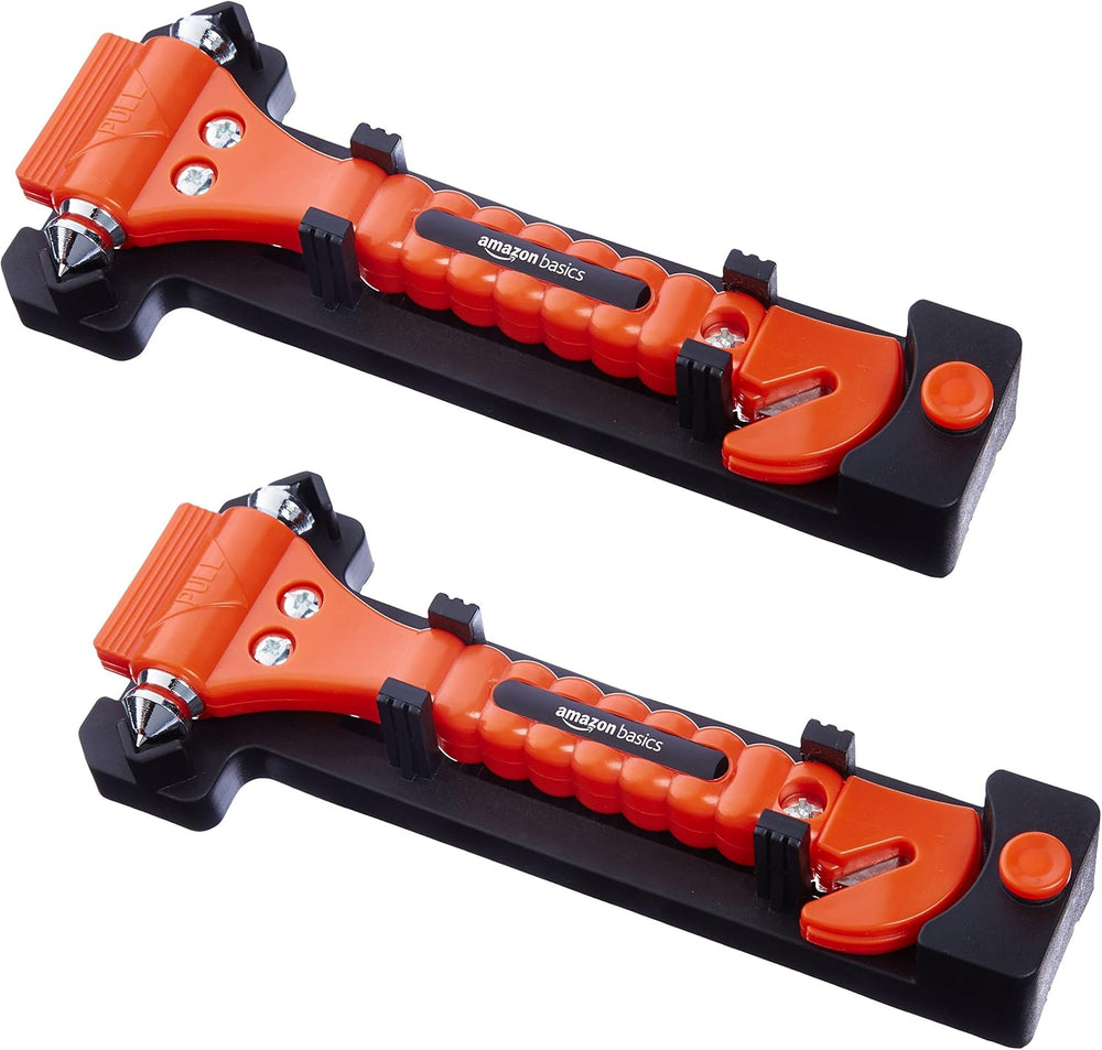 Emergency Escape Tool, Window Breaker and Seatbelt Cutter, Car Safety Hammer with Protective Bracket, Bright Orange, 2 Pack, SW-835