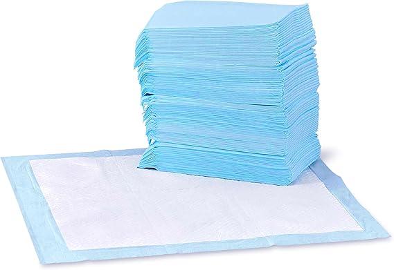 Leak-Proof Dog and Puppy Potty Training Pee Pads with Quick-Dry 5-Layer Super Absorbent Design, Regular Size 22 X 22 Inch, Blue & White, 100 Count