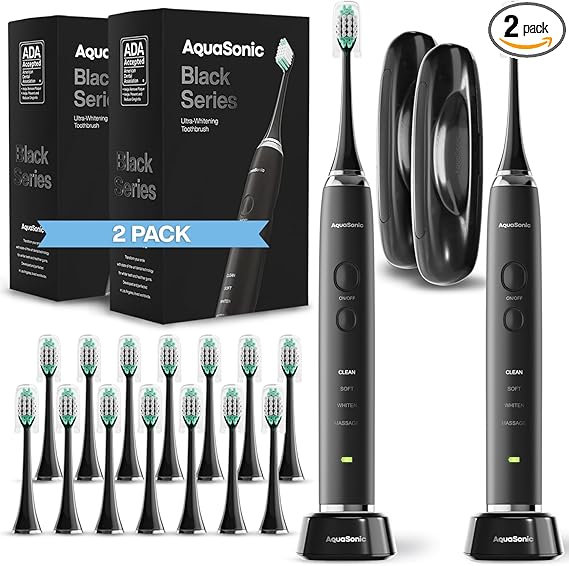 Black Series Ultra Whitening Toothbrush – ADA Accepted Electric Toothbrush- 8 Brush Heads & Travel Case – 40,000 VPM Electric Motor & Wireless Charging - 4 Modes W Smart Timer