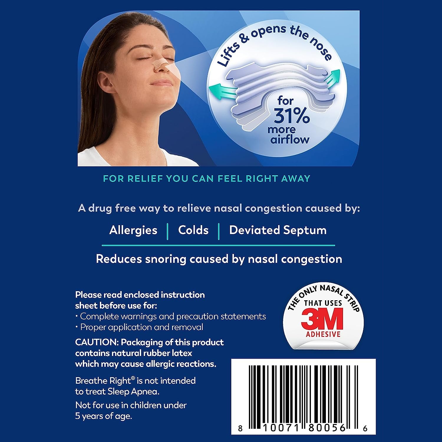 Nasal Strips, Extra Strength Clear Nose Strips, Drug Free Nasal Congestion Relief for Better Breathing, Help Relieve Snoring, Caused by Colds & Allergies, Deviated Septum, 44Ct