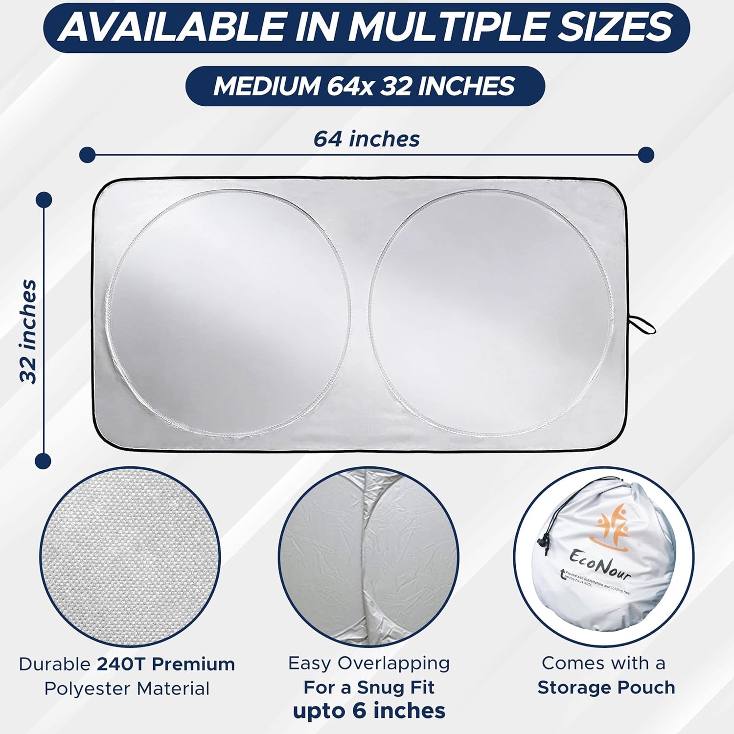 Car Windshield Sunshade | Blocks 99% Heat & Keeps Interior Cool | Universal Fits Cars, Suvs, Trucks | Automotive Sun Screen, Visor & Car Accessories for Summer | Medium (64X32 Inches)