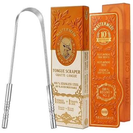 Tongue Scraper for Adults with Multicolor Travel Cases (2 Pack), 100% Stainless Steel, Reduce Bad Breath, Tongue Scrubber, Easy to Use, Tongue Cleaner for Oral Care & Hygiene
