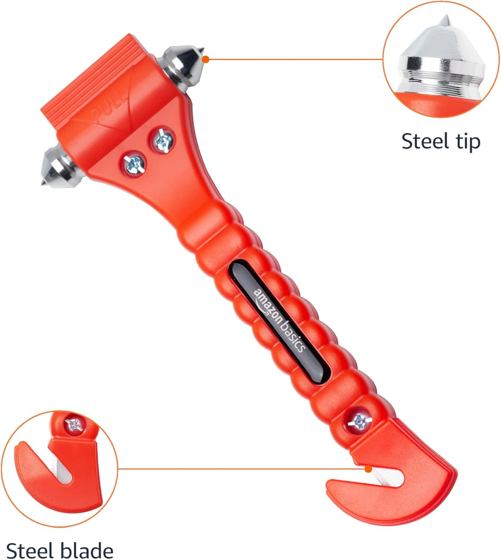 Emergency Escape Tool, Window Breaker and Seatbelt Cutter, Car Safety Hammer with Protective Bracket, Bright Orange, 2 Pack, SW-835