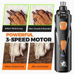 Whisper Quiet Dog Nail Grinder with 4 LED Lights, Safe & Stress-Free for Sensitive Dogs Cats of All Breeds & Sizes, 3 Grinding Bits, 3-Speed, Pet Nail Trimmers, Rechargeable Painless Grooming Kit