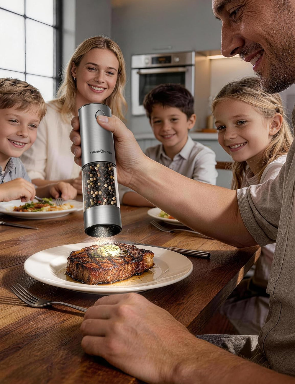 Upgraded Larger Capacity Electric Salt and Pepper Grinder Set, 110Ml Rechargeable Salt and Pepper Shaker with LED Light, Stainless Steel Automatic Pepper Mill with 6 Adjustable Coarseness