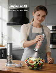 Upgraded Larger Capacity Electric Salt and Pepper Grinder Set, 110Ml Rechargeable Salt and Pepper Shaker with LED Light, Stainless Steel Automatic Pepper Mill with 6 Adjustable Coarseness