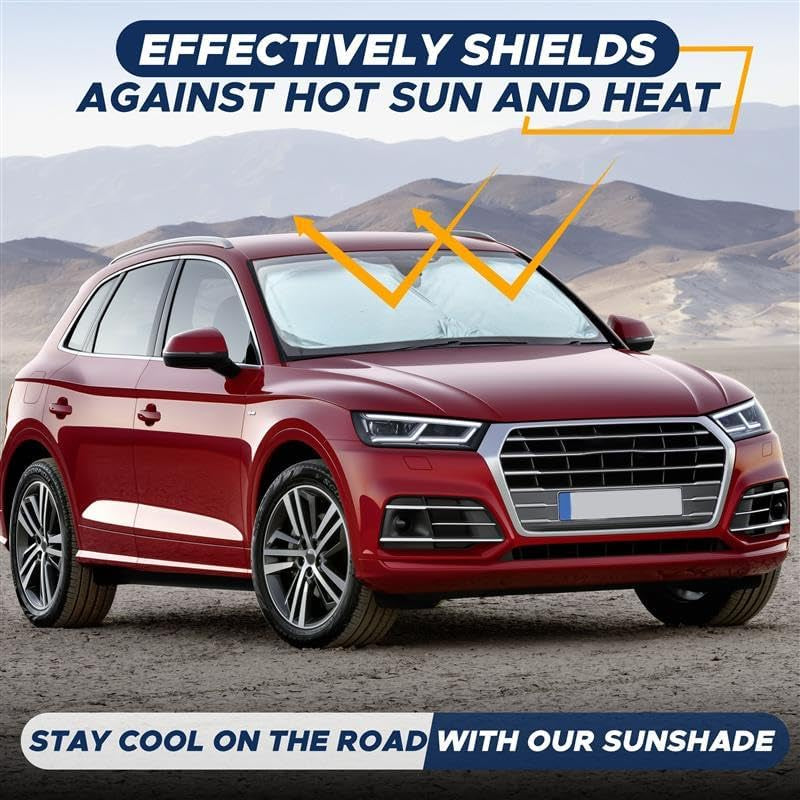 Car Windshield Sunshade | Blocks 99% Heat & Keeps Interior Cool | Universal Fits Cars, Suvs, Trucks | Automotive Sun Screen, Visor & Car Accessories for Summer | Medium (64X32 Inches)